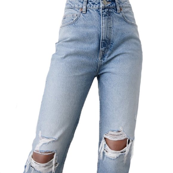 Zara Distressed Medium Wash Denim Straight Leg Jeans - Picture 3 of 11